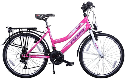 24 Zoll Mädchenfahrrad 21-Gang Shimano Schaltung mit Beleuchtung nach STVO Rosa Doppelrahmen