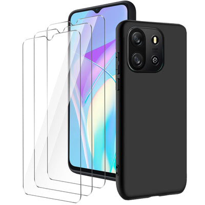 LYZXMY Hülle für Blackview Oscal Flat 1C(6.56") Schwarz Handyhülle + 3 Stück Gehärtetes Glas Schutzfolie, Case Weich Silikon TPU Schutzhülle Cover 9H Härte HD Gehärtetes Glasfolie Glas