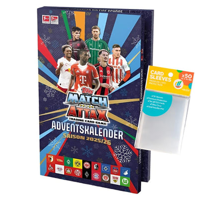 Bundle mit Match Attax Bundesliga 2025/2026-1 Adventskalender Fussball Karten + Exklusive collect-it Hüllen
