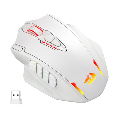 Redragon M913 kabellose Gaming-Maus, 16.000 DPI kabelgebundene/kabellose RGB-Maus mit 16 programmierbaren Tasten, 45-Stunden-Akku und professionellem Sensor, 12 seitliche Tasten, MMO-Maus, Weiß