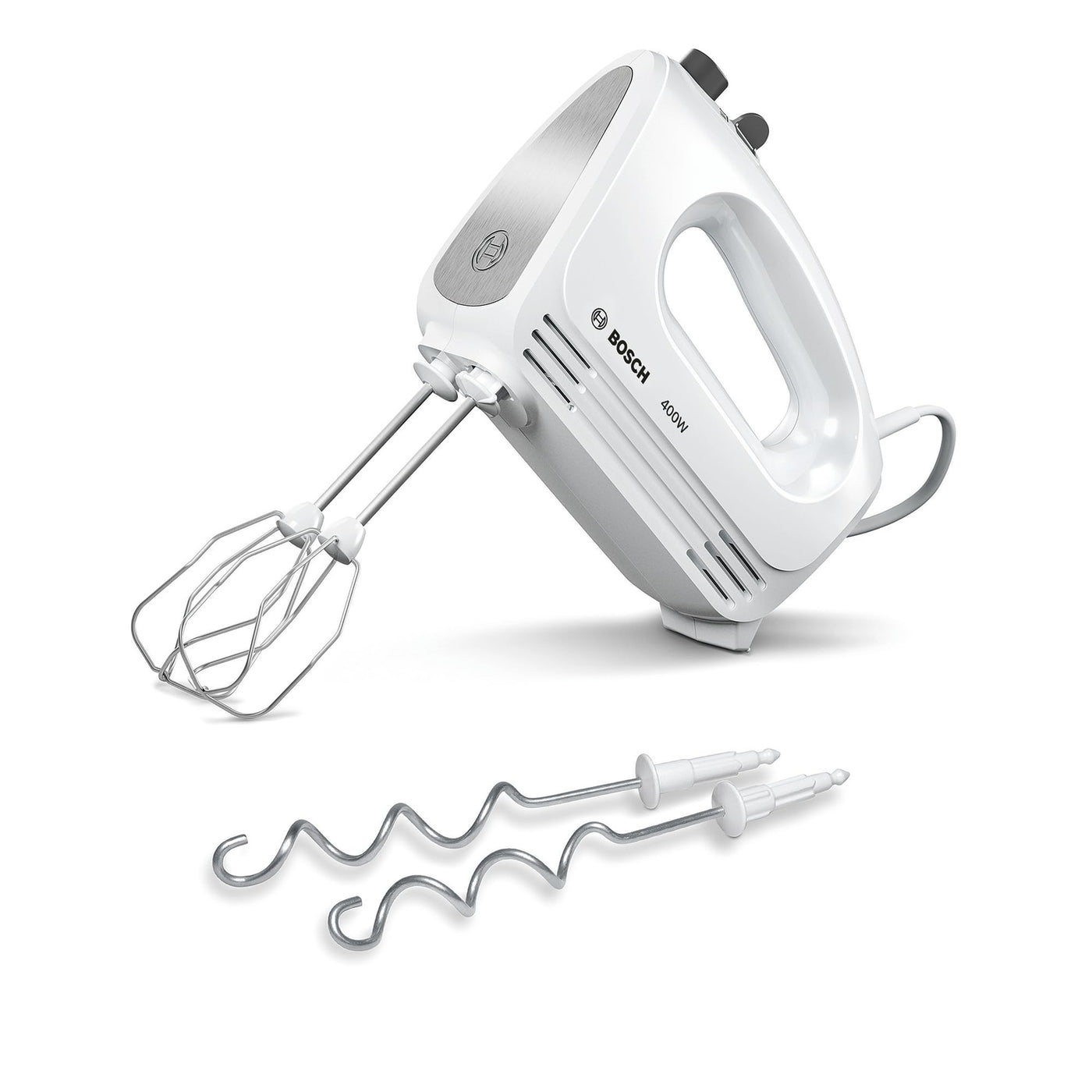 Bosch Hausgeräte Handrührer CleverMixx MFQ24200, 2 Rührbesen, 2 spülmaschinengeeignet, 4 Stufen, leicht, leise, 400 W Weiß/Edelstahl