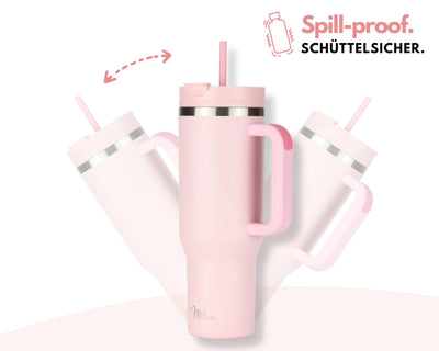 Milu Thermobecher 1,2L mit Strohhalm und Henkel – 48h Eis/24h kalt/12h heiß Edelstahl Tumbler 40oz mit Griff Isolierbecher to go Isolierflasche Trinkflasche doppelwandig isoliert (Blossom Pink, 1,2L)