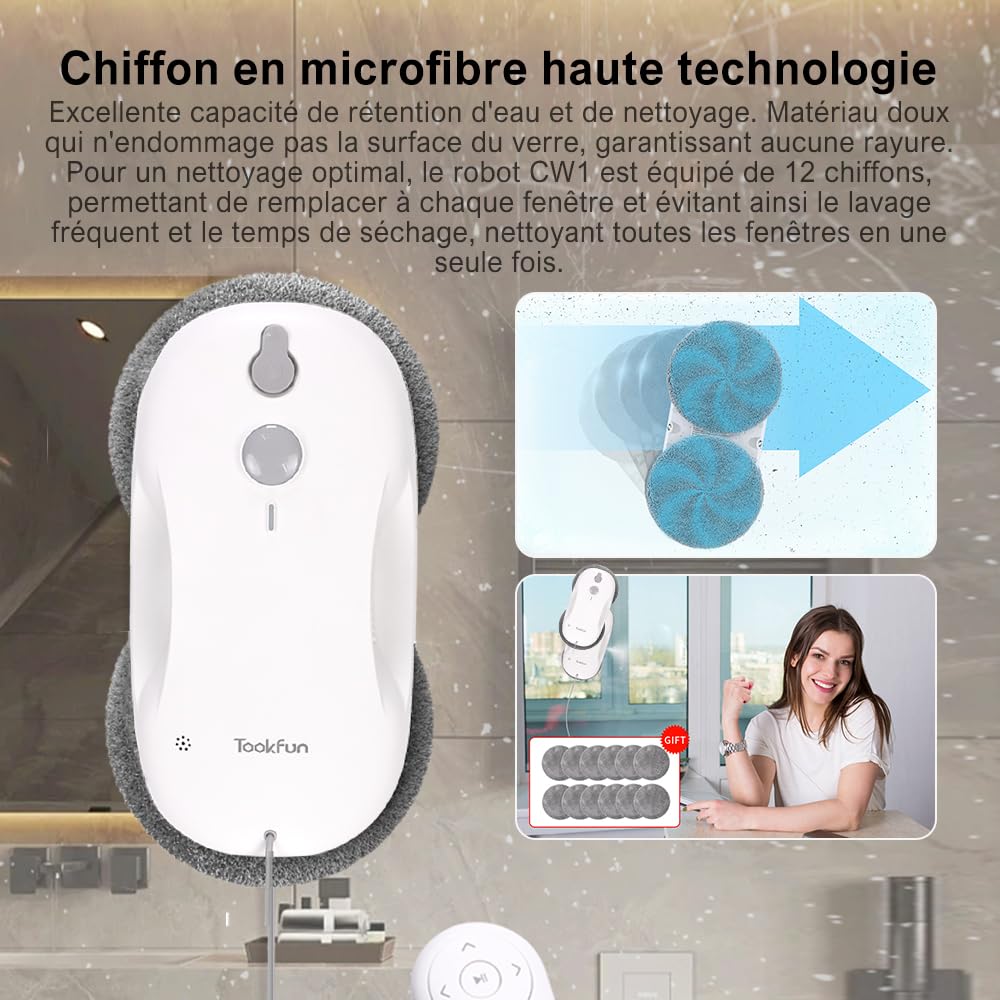 TookFun CW-1 Glasreiniger Roboter Automatische Wassersprüh- und Wegplanung für Fenster, Glas, Fliesen, Badezimmer (White)