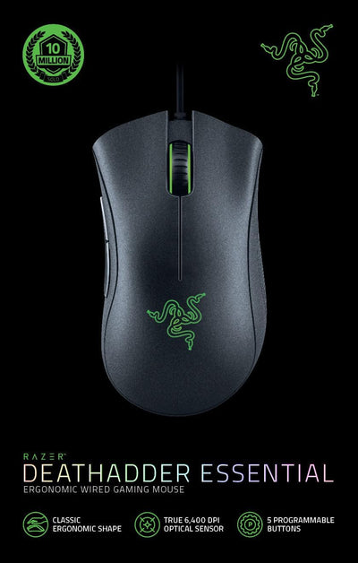 Razer DeathAdder Essential (2021) - Kabelgebundene Gaming-Maus mit Optischem Sensor mit 6400 DPI (5 programmierbare Tasten, Ergonomischer Formfaktor, 10 Millionen Klicks Lebensdauer) Schwarz