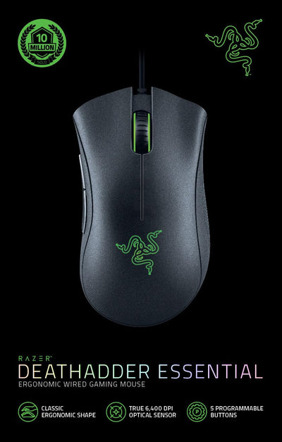 Razer DeathAdder Essential (2021) - Kabelgebundene Gaming-Maus mit Optischem Sensor mit 6400 DPI (5 programmierbare Tasten, Ergonomischer Formfaktor, 10 Millionen Klicks Lebensdauer) Schwarz