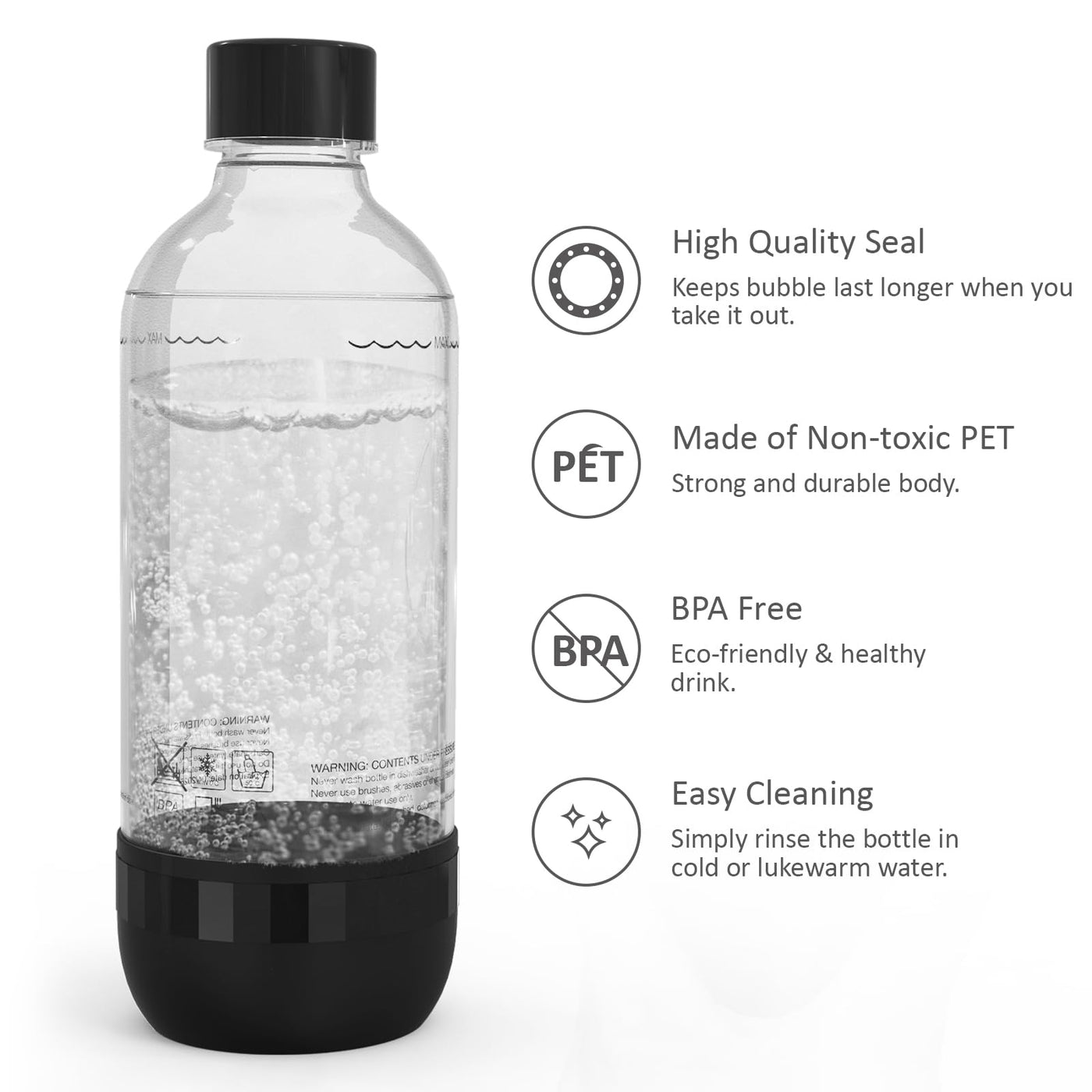 Thorder 2er-Pack Soda-Flaschen - 1L - für Soda-Maschinen - BPA-frei - PET-Kunststoff - auslaufsicheres Gewinde-Design - wiederverwendbar (Schwarz+Weiß)