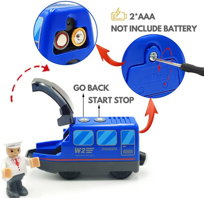 Zuoan Batteriebetriebener Zug für Holzeisenbahn-Schienenset, Spielzeug für Kleinkinder im Alter von 3 4 5 Jahren, Jungen, Kinder, Magnetkupplungen, Stadtfahrzeug mit Figuren (ohne Holz-gleise)