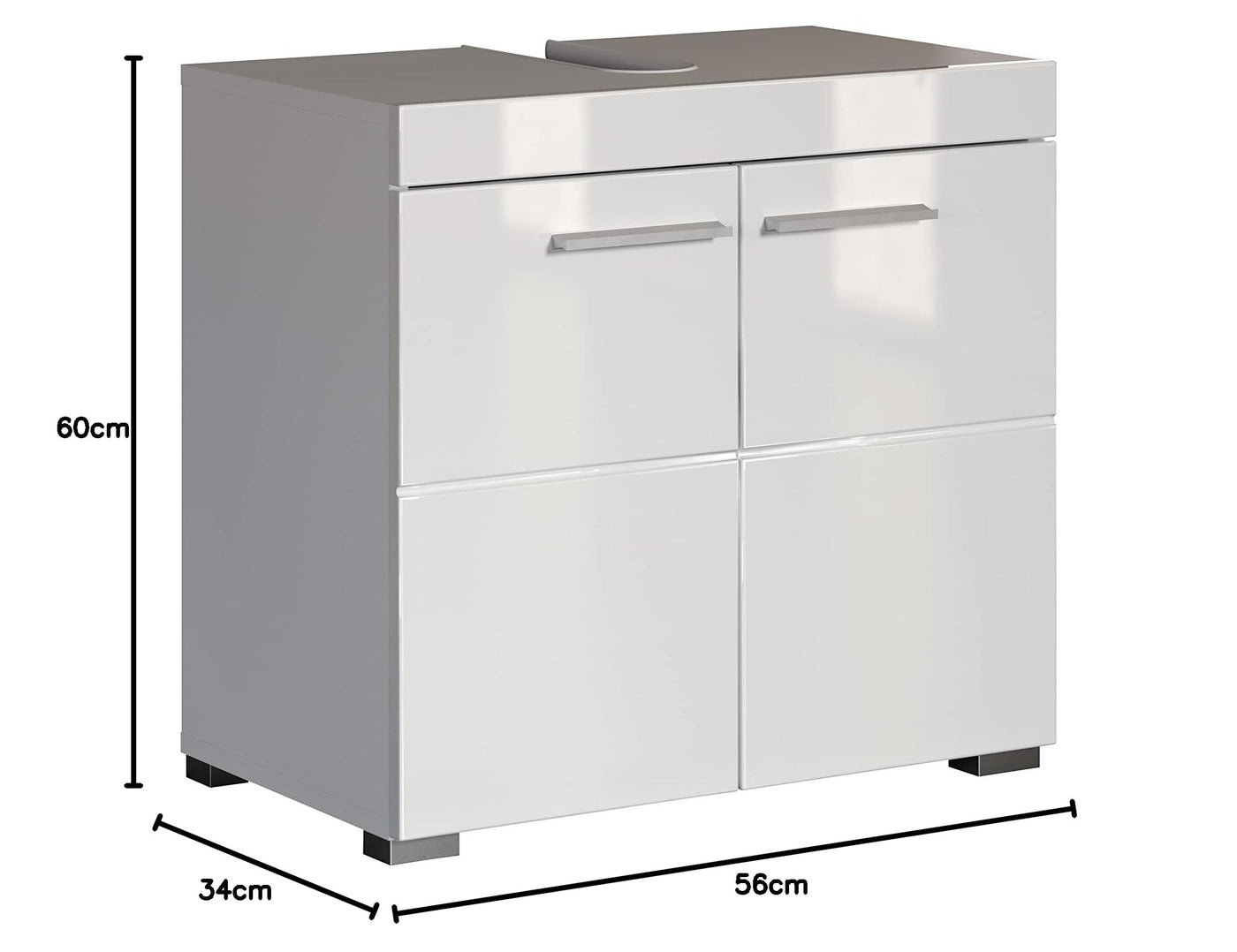 trendteam smart living - Waschbeckenunterschrank Unterschrank - Bad - Amanda - Aufbaumaß (BxHxT) 60 x 56 x 34 cm - Farbe Weiß Hochglanz - 139330101