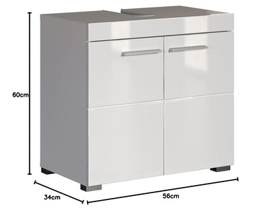 trendteam smart living - Waschbeckenunterschrank Unterschrank - Bad - Amanda - Aufbaumaß (BxHxT) 60 x 56 x 34 cm - Farbe Weiß Hochglanz - 139330101