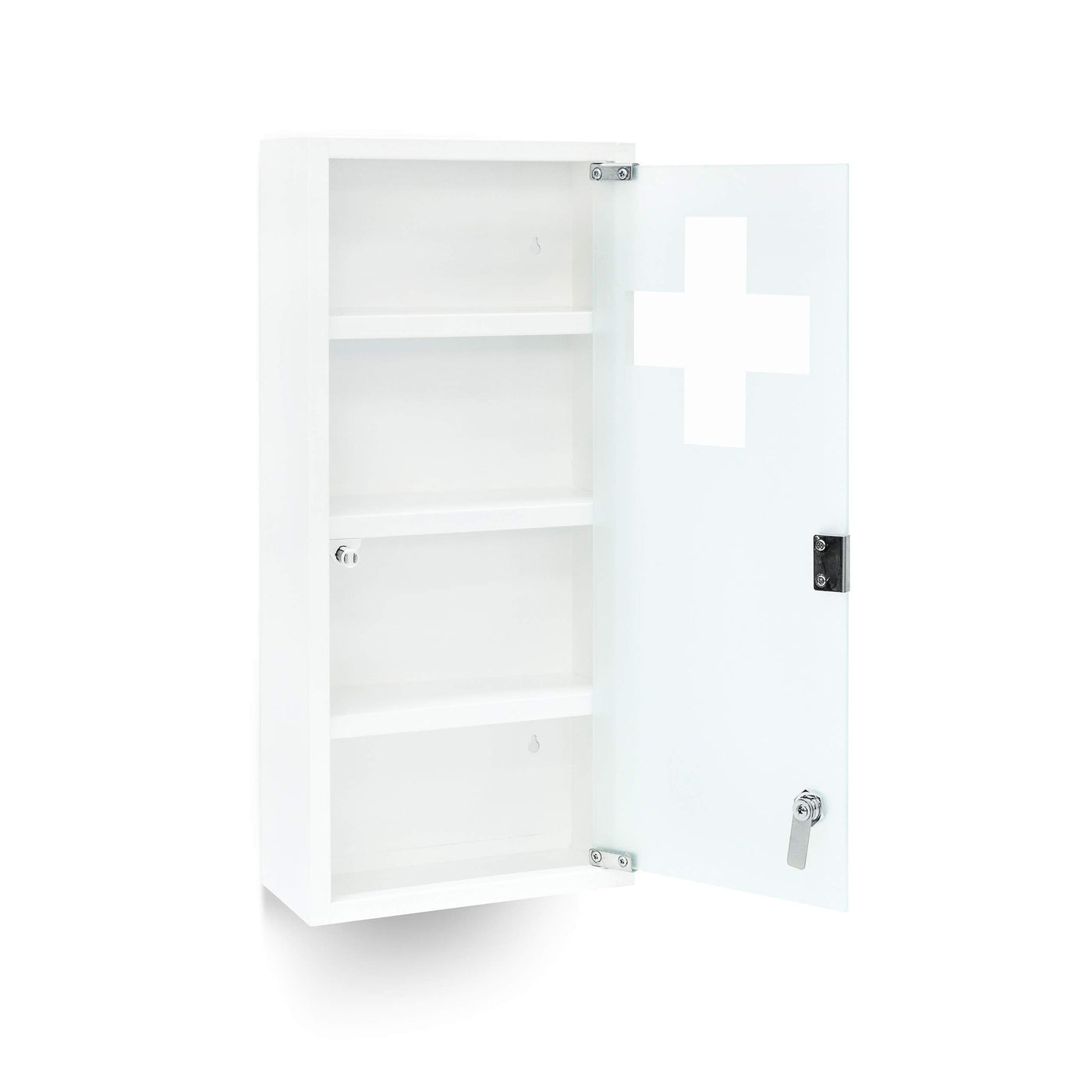 Relaxdays Medizinschrank EMERGENCY XXL Medikamentenschrank Metall und Glas Apothekerschrank fürs Bad HxBxT 57 x 27 x 12 cm mit magnetischer Glas-Tür 4 Ablagen für Medikamente und Verbandszeug, weiß