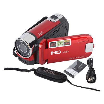 Digitalkamera, 2,7-Zoll-TFT-16-MP-16-fach-Zoom-HD-Vlogging-Kamera, 1020-mAh-Videokamera-Camcorder, für Anfänger und Kinder (Rot)
