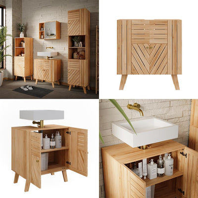 Vicco Waschbeckenunterschrank Lucie, Bambus, 60 x 65 cm mit 2 Türen