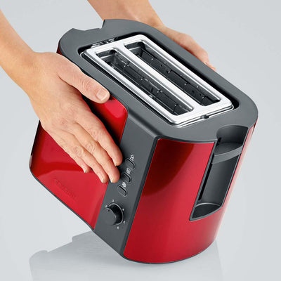 SEVERIN Automatik-Toaster, Toaster mit Brötchenaufsatz, hochwertiger Edelstahl Toaster zum Toasten, Auftauen und Erwärmen, 800 W, Fire Red Metallic / Schwarz, AT 2217