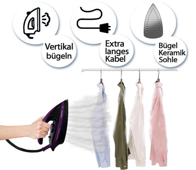 Tristan Auron Superfast Dampfbügelstation - 6.5 bar Dampfdruck I 2800 W, variabler Dampf, 420g/Min. Dampfstoß I 1,7L Wassertank – Abschaltautomatik (Superfast - Lila)