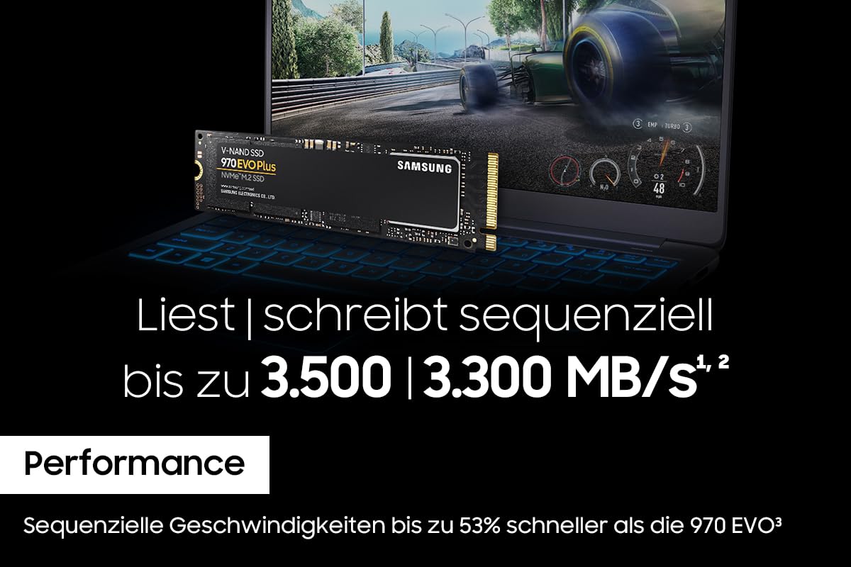 Samsung 970 EVO Plus NVMe M.2 SSD, 2 TB, PCIe 3.0, 3.500 MB/s Lesen, 3.300 MB/s Schreiben, Interne SSD für Gaming und Grafikbearbeitung, MZ-V7S2T0BW