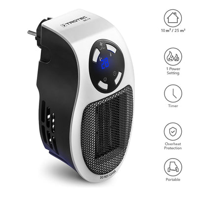 TROTEC Steckdosen Heizlüfter TFC 1 E – Heizleistung 500 W – mini Keramik Heizung, für Räume bis 10 m² / 25 m³, weiß