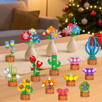HOGOKIDS Adventskalender 2025 Blumen 3.6 Mini Bausatz - 24 Tage Weihnachten Countdown Sukkulenten Botanische Bauspielzeug, Adventskalender Bausteine Geschenk für Erwachsene Kinder Jungen Mädchen 6+