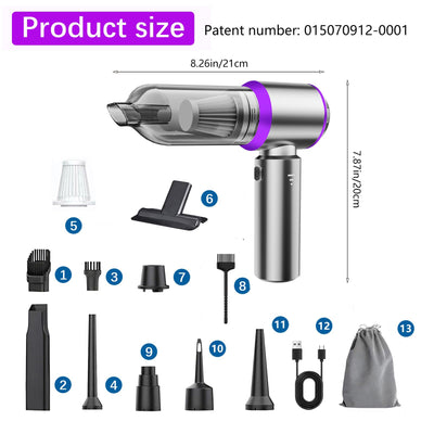 CLZFXS 3-in-1 Handstaubsauger Akku Kabellos - 18000Pa Staubgebläse Druckluft und Auto Staubsauger - Mini Autostaubsauger für Haus Küche Tierhaare (Lila)