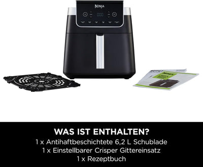 Ninja Air Fryer Heißluftfritteuse MAX PRO, 6,2L Airfryer, Antihaftbeschichtung, spülmaschinenfester Korb und Crisper Gittereinsatz, Fritteuse ohne Öl, digital, Kochen aus dem Gefrorenen, Grau, AF180EU