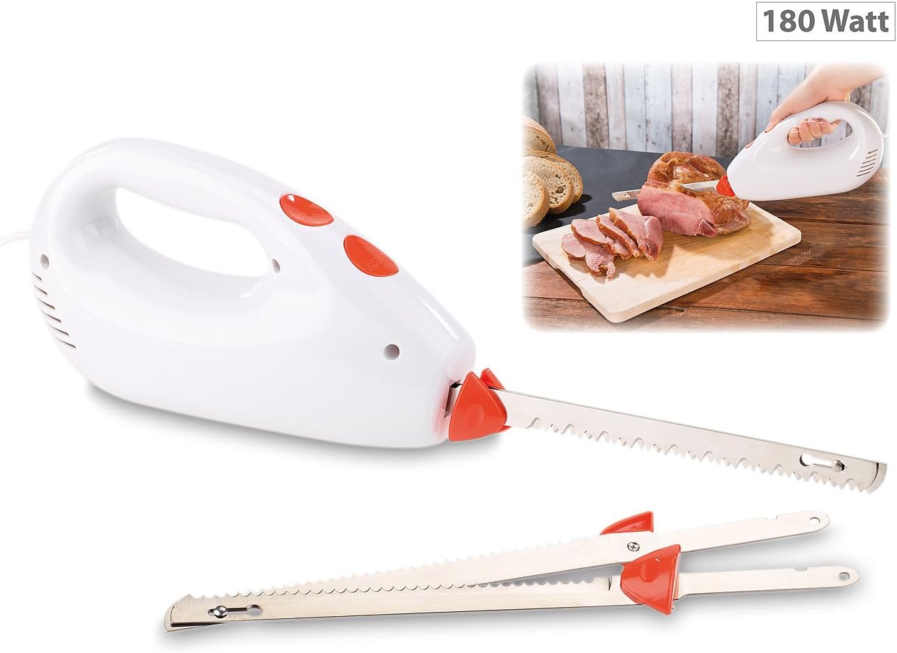 Rosenstein & Söhne Elektrisches Messer: Elektromesser mit 2 Edelstahl-Doppelklingen & Sicherheitssystem, 180 W (Elektrisches Küchenmesser, Elektromesser Gastronomie, Döner)