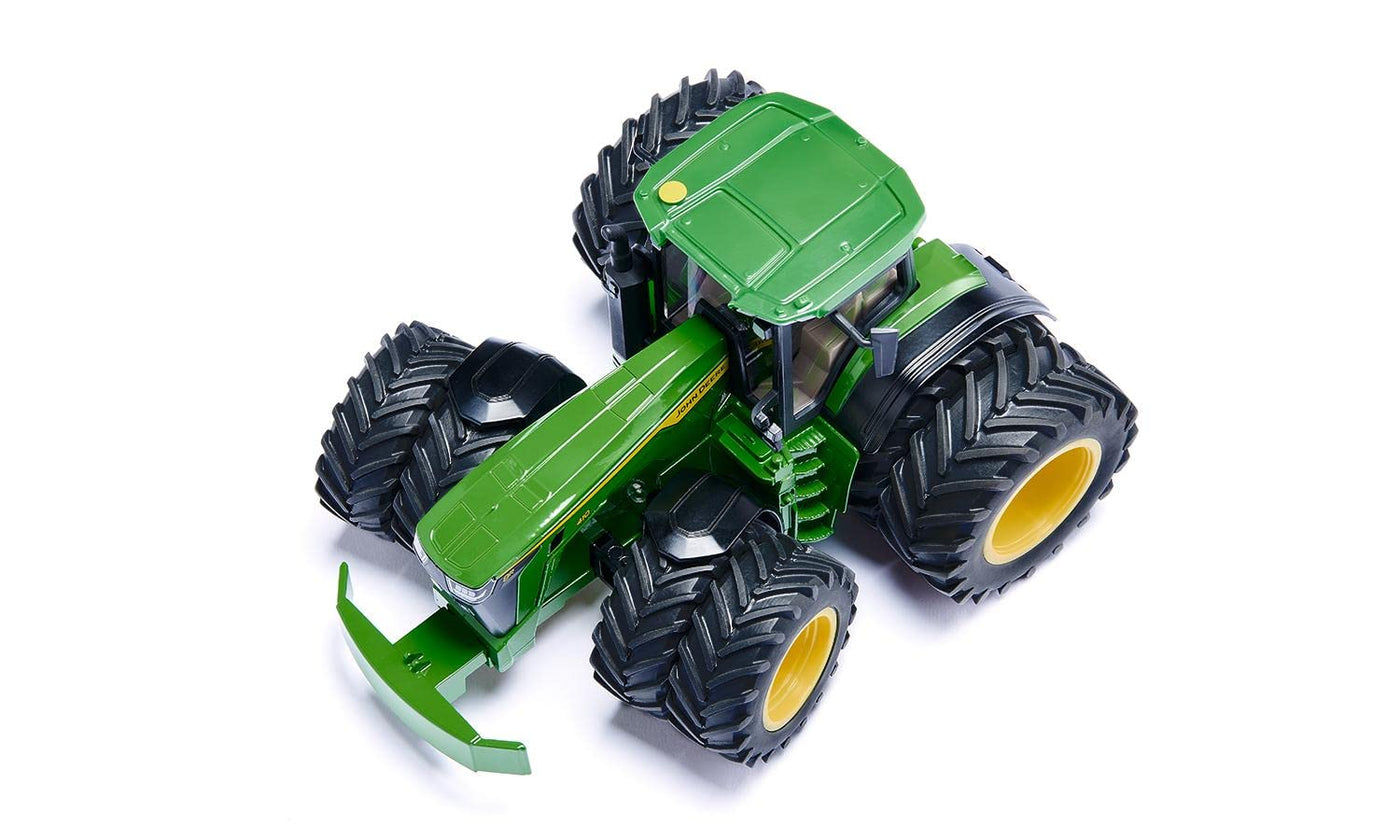 siku 3292, John Deere 8R 410 mit Doppelbereifung, Spielzeug-Traktor, 1:32, Metall/Kunststoff, Grün, Abnehmbares Frontgewicht, Achsschenkellenkung, Abnehmbare Kabine, Front- und Heckkupplung