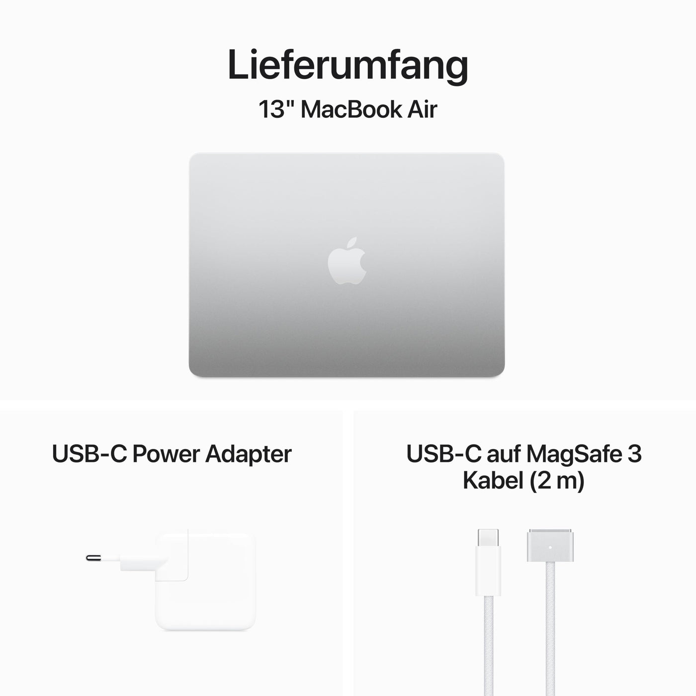 Apple 2024 13" MacBook Air Laptop mit M3 Chip: 13,6" Liquid Retina Display, 16 GB gemeinsamer Arbeitsspeicher, 512 GB SSD Speicher, beleuchtete Tastatur, 1080p FaceTime HD Kamera, Touch ID, Silber