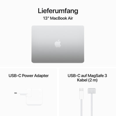 Apple 2024 13" MacBook Air Laptop mit M3 Chip: 13,6" Liquid Retina Display, 16 GB gemeinsamer Arbeitsspeicher, 512 GB SSD Speicher, beleuchtete Tastatur, 1080p FaceTime HD Kamera, Touch ID, Silber