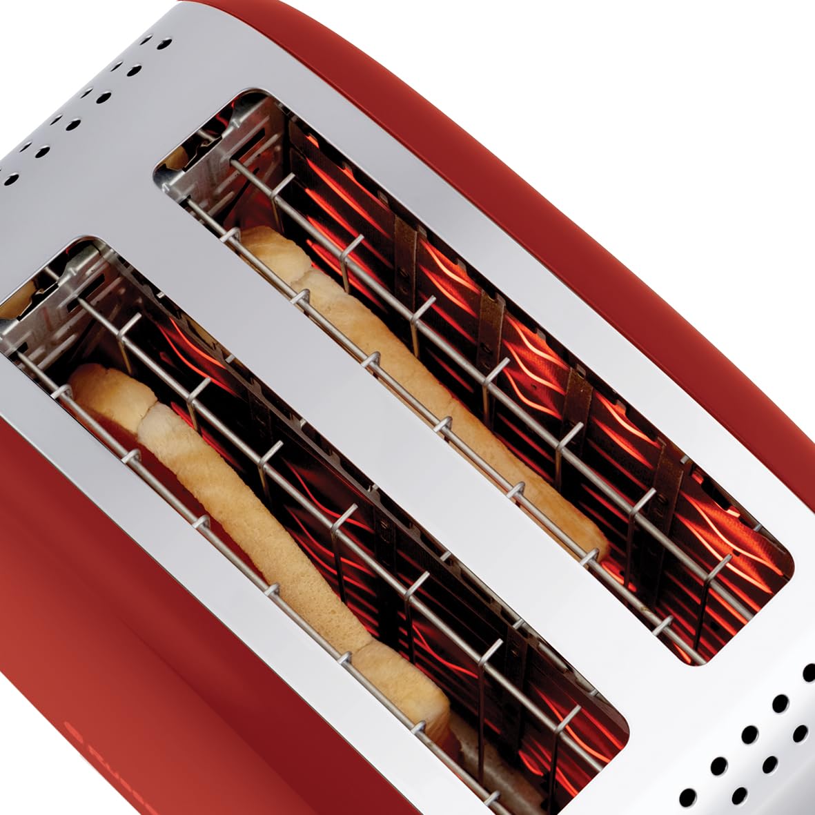 Russell Hobbs Toaster [für 2 Scheiben] Colours Plus Edelstahl Rot (extra breite Toastschlitze, inkl. Brötchenaufsatz, 6 Bräunungsstufen + Auftaufunktion, Lift & Look-Funktion, 1600W) 26554-56