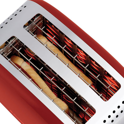 Russell Hobbs Toaster [für 2 Scheiben] Colours Plus Edelstahl Rot (extra breite Toastschlitze, inkl. Brötchenaufsatz, 6 Bräunungsstufen + Auftaufunktion, Lift & Look-Funktion, 1600W) 26554-56