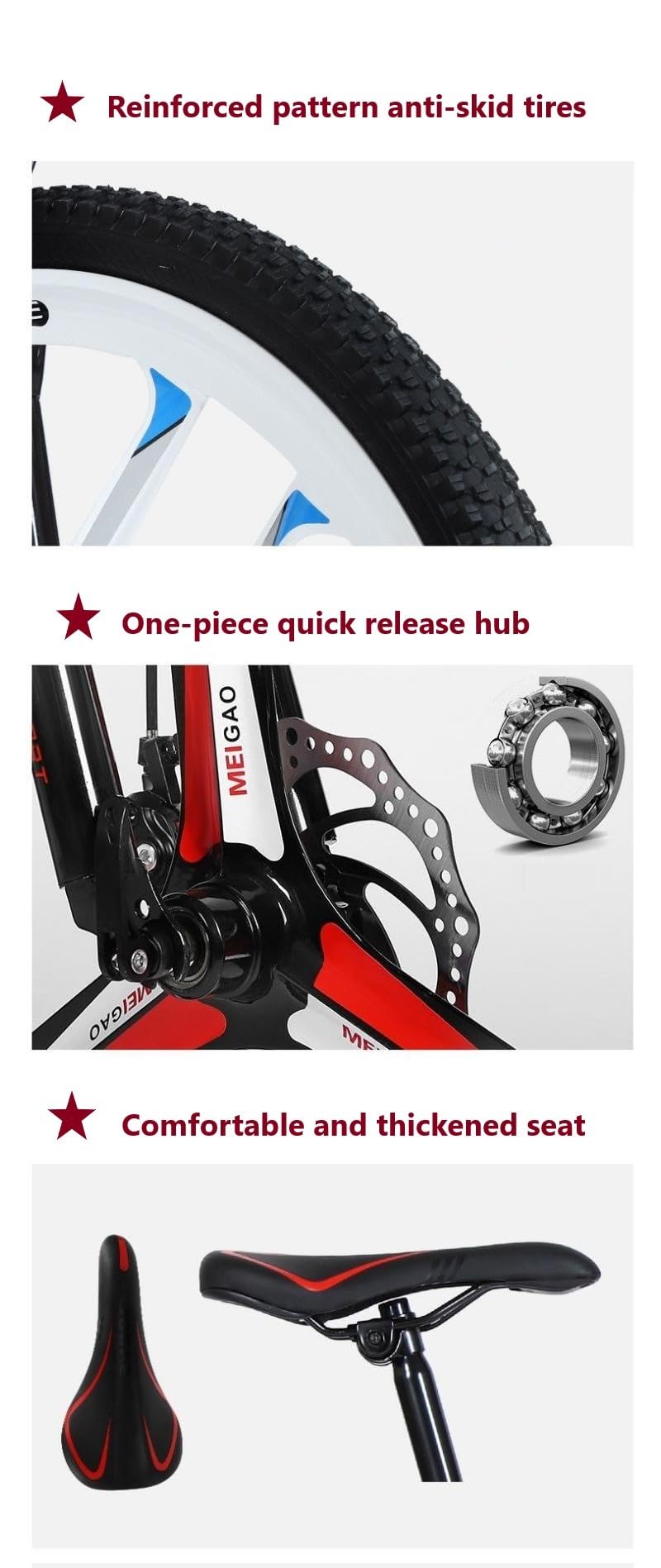 Wmmner 21-Gang-Mountainbike, Erwachsenen-Fahrrad, für Damen und Herren, 700 C, stoßdämpfende Vordergabel, 21-Gang-Variable, Schulfahrrad, Doppelscheibenbremse, Schwarz, Rot, 66 cm, 3 Stück