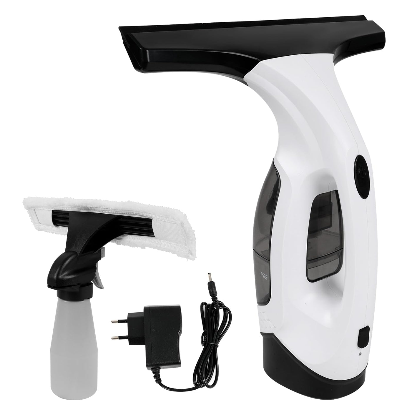 Akku Fenstersauger, 35 Min Laufzeit, 2200mAh Aufladbare Fensterabzieher Mit 150ml Sprühflasche Und 2pcs Wechselbare Absaugdüse, Wischtuchaufsatz für Fenster, Fliesen, Dusche