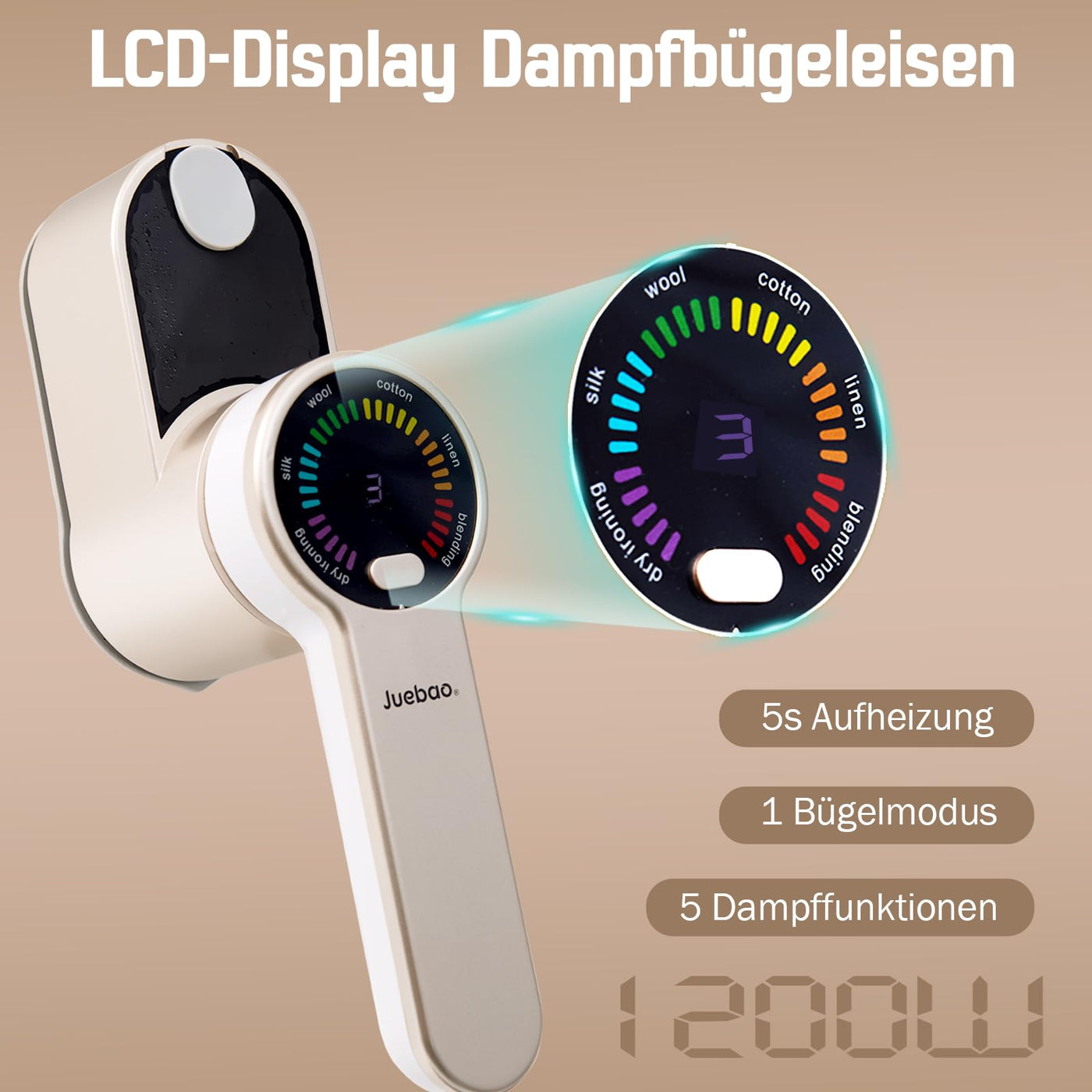 Mini Reise Dampfglätter Reisebügeleisen für Kleidung: 2-in-1 Steamer Dampfglätter - 1200W Tragbarer Reise Bügeln mit 120 ml Wassertank - Handheld Dampfbügeleisen mit 5 Dampfstufen für Zuhause Reisen