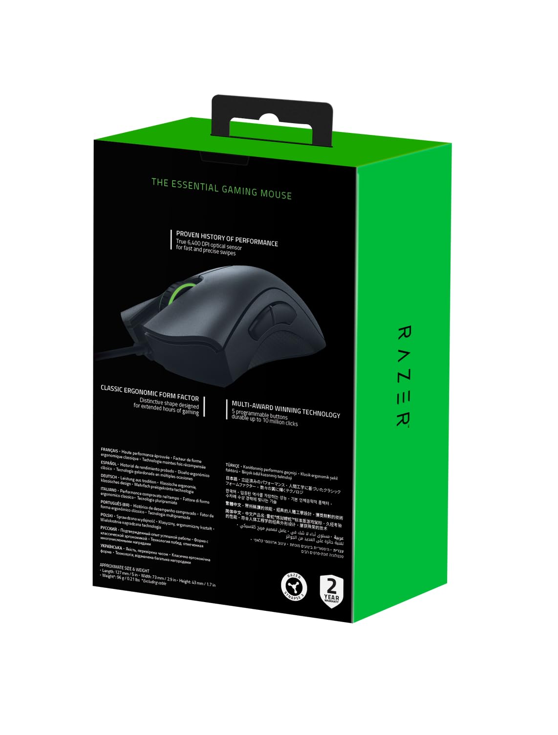 Razer DeathAdder Essential (2021) - Kabelgebundene Gaming-Maus mit Optischem Sensor mit 6400 DPI (5 programmierbare Tasten, Ergonomischer Formfaktor, 10 Millionen Klicks Lebensdauer) Schwarz