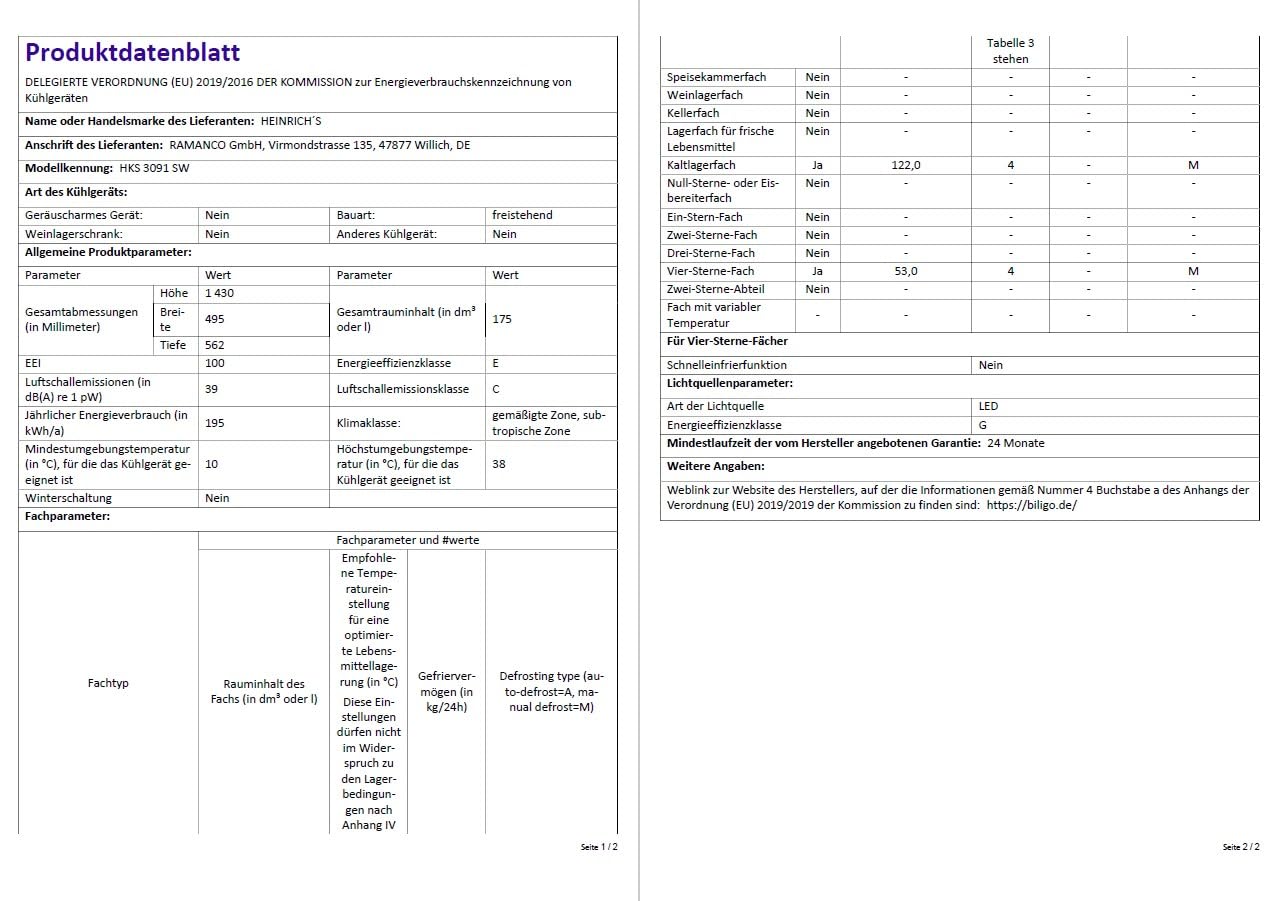 Heinrich´s Kühlgefrierkombination 175Liter, Kühlvolumen 122L, Gefrierfach 53L,LED Innenraumbeleuchtung, Kühlschrank Türanschlag wechselbar, leise 39dB,große Tiefkühlboxen, 7 Temperaturstufen, schwarz