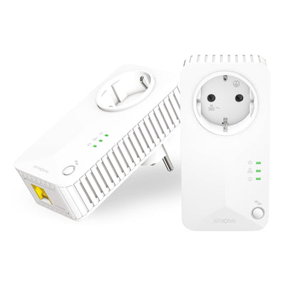STRONG | Powerline 600 Duo EU Set | 2 Powerline-Adapter 600 Mbps | Fast-Internetzugang | integrierte Steckdose | 300 m Reichweite | Für alle Router | LAN-Anschluss | Easy-Installation | weiß