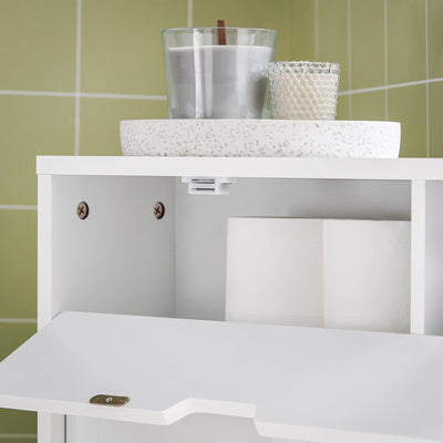 SoBuy BZR31-W Nischenregal Badezimmerschrank Badschrank Badrollwagen mit 2 Schiebetüren und 1 Klappe Kommode fürs Bad Badezimmerregal Badmöbel Weiß BHT ca. 52x68x17cm