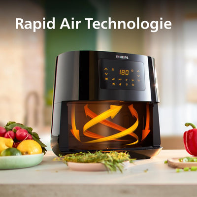 Philips 3000er Airfryer XL - Rapid Air Technologie, Frittieren mit bis zu 90% weniger Fett, 1,2 kg Fassungsvermögen, 6,2 l Größe, Touchscreen, Schwarz (HD9270/90)
