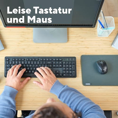 Trust Ymo II Leise Tastatur Maus Set Kabellos Deutsches QWERTZ Layout, Flachen Tasten, Spritzwassergeschützt, Beidhändig Funkmaus 800-1600 DPI, EIN USB-Empfänger, für PC, Computer, Laptop, Mac