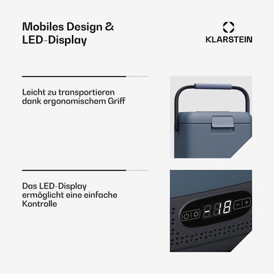 Klarstein SwiftFrost 12L Kompressor Kühlbox mit Gefrierfach – tragbare elektrische Kühlbox, LED-Anzeige, Dual Power (12 V/230 V), –20 °C bis 20 °C, ECO- und MAX-Modus, ideal für Camping und Auto