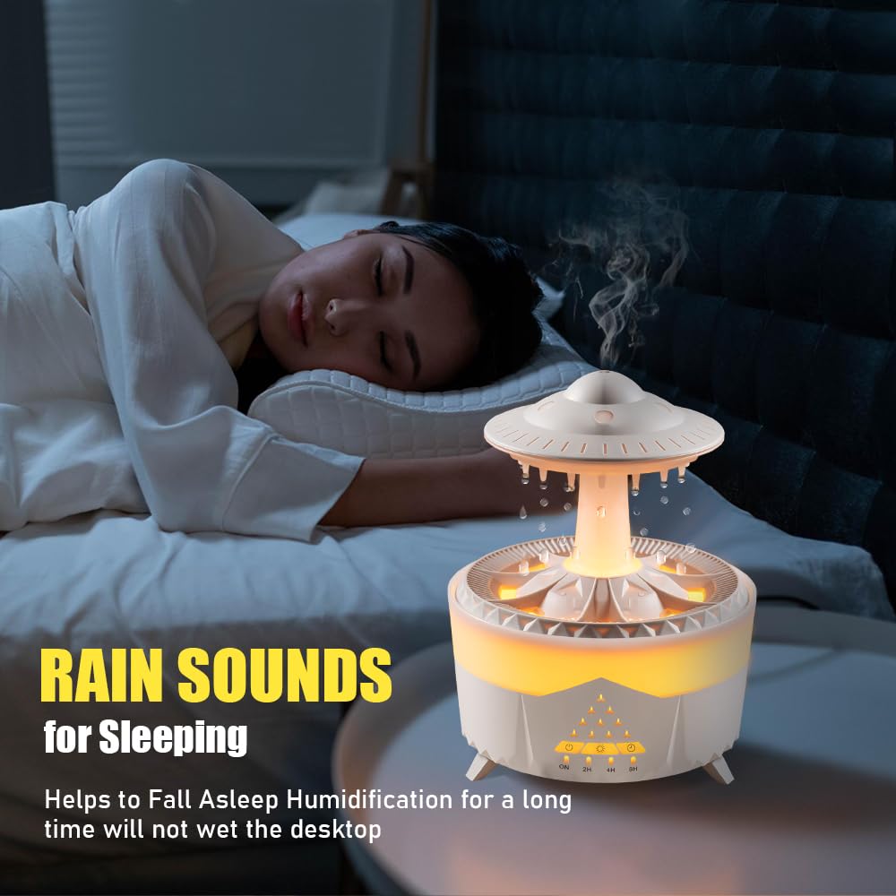 OneNine 450ML Regen Wolken luftbefeuchter, Diffusor für ätherisches Öl mit 7 Farben Nachtlicht, Rain Cloud Humidifier mit Fernbedienung Pilz Wasser Lampe Raumbefeuchter für Zuhause, Büro, Zimmer