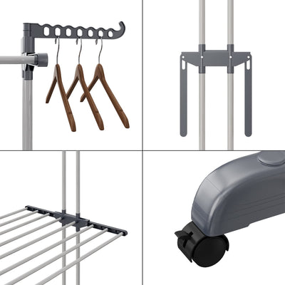 Shrivee Wäscheständer Turm, 3 Etagen mit 6 klappbaren Flügeln, Wäscheständer Ausziehbar Länge 66-130 cm, klappbarer Waschestander für Innen und Außen große Familien aus Edelstahl Bettwäsche