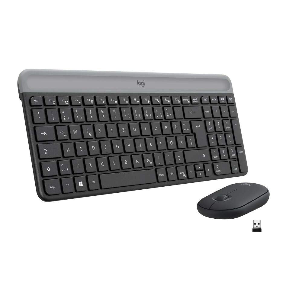 Logitech MK470 Slim Combo Kabelloses Tastatur-Maus-Set, 2.4 GHz Verbindung via Nano-USB-Empfänger, 10m Reichweite, 18-Monate Batterielaufzeit, PC/Laptop, Deutsches QWERTZ-Layout - Graphit