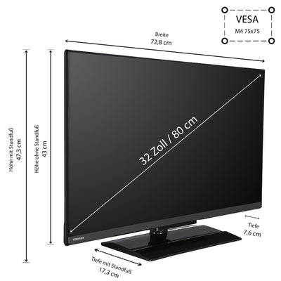 Toshiba 32LV3E63DAZ 32 Zoll Fernseher/VIDAA Smart TV (Full HD, HDR, Triple-Tuner, Bluetooth, Dolby Audio)