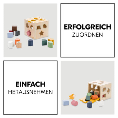 hauck Sort N Tidy Activity Würfel aus Holz – Motorikwürfel ab 1 Jahr mit 12 Steckformen & Deckel, Lernspielzeug für Kleinkinder – Nachhaltiges Holzspielzeug, Geschenk für Mädchen & Jungen