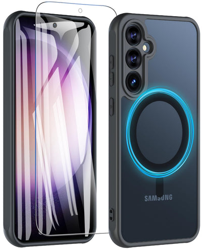 Hülle für Samsung Galaxy S23 FE 5G für Magsafe mit Panzer Schutz Glas, [Schutz in Militärqualität] Stoßfest Magnetisch Handyhülle Samsung S23 FE Case Dünn Outdoor Cover Schutzhülle für S23 FE, Schwarz
