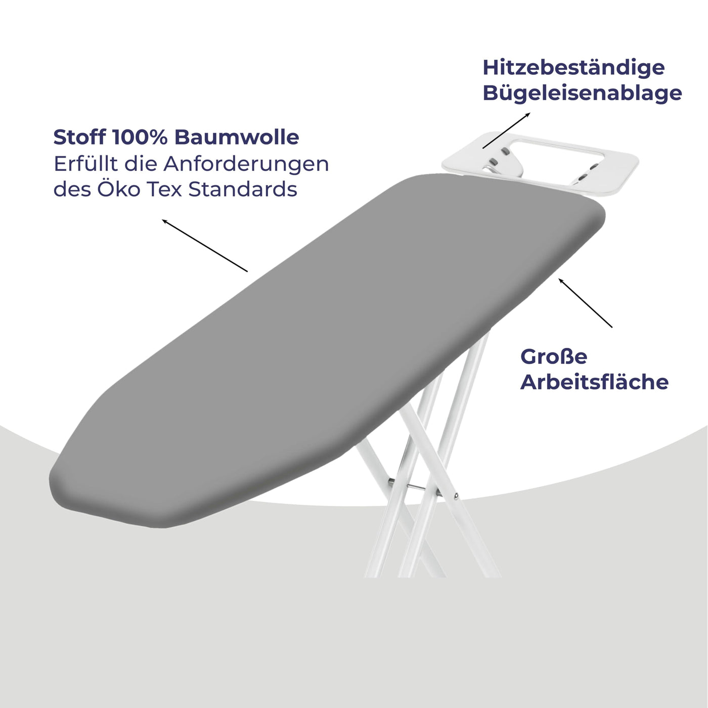 STAHLMANN ® Bügelbrett [114x34 Bügelfäche ] mit rutschfesten Füßen – robuster Bügeltisch – extra stabiles Bügelbrett [Made IN EU] – Tischbügelbrett