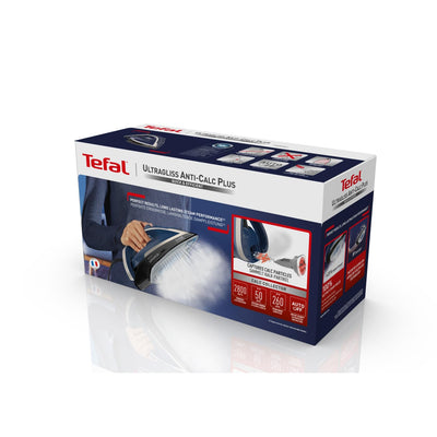 Tefal Ultragliss Plus Anti-Kalk Dampfbügeleisen, 2800 Watt, abnehmbarer Kalk-Kollektor, 50 g/Min. Dampfabgabe, 260 g/Min. Dampfstoß, Abschaltautomatik, Made in France, blau/weiß, FV6846