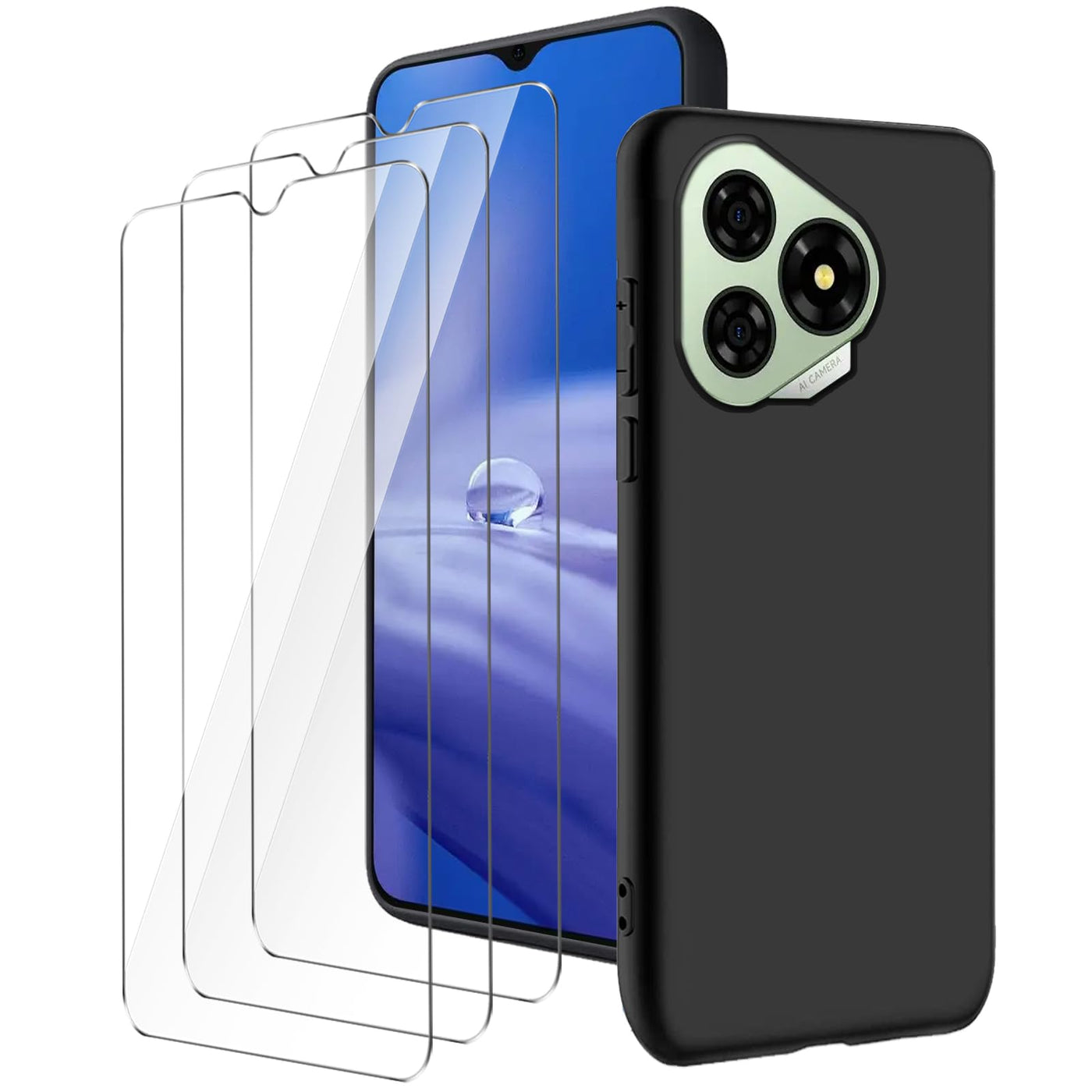 LYZXMY Hülle für Ulefone Note 19(6.56") Schwarz Handyhülle + 3 Stück Gehärtetes Glas Schutzfolie, Case Weich Silikon TPU Schutzhülle Cover 9H Härte HD Gehärtetes Glasfolie Glas