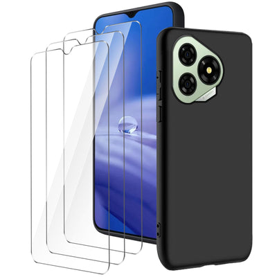 LYZXMY Hülle für Ulefone Note 19(6.56") Schwarz Handyhülle + 3 Stück Gehärtetes Glas Schutzfolie, Case Weich Silikon TPU Schutzhülle Cover 9H Härte HD Gehärtetes Glasfolie Glas