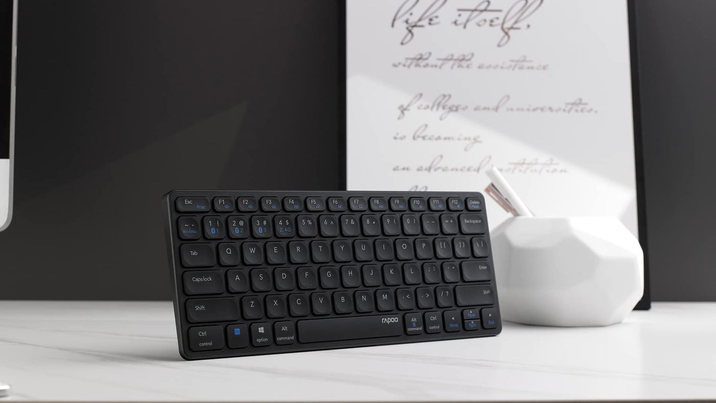 Rapoo E9600M kabellose Tastatur wireless Keyboard flaches Aluminium Design umweltfreundlicher wiederaufladbarer Akku DE-Layout QWERTZ PC & Mac - dark grey